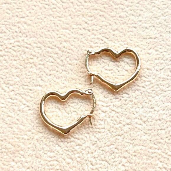 14K Yellow Gold Heart Shaped Hoop Earrings - 15mm x 13mm | - Picture 1 of 7